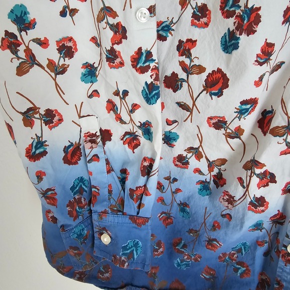 Lands End Womens 1X Floral Ombre Long Sleeve Cotton Button Down Shirt - Picture 5 of 16